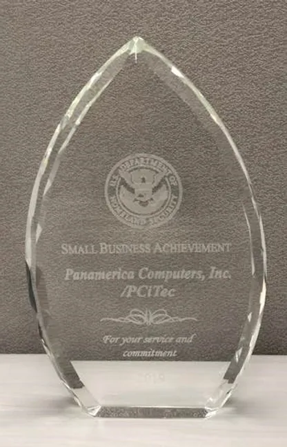 the small business achievement award to Panamerica computers inc and PCi tec by the department of homeland security